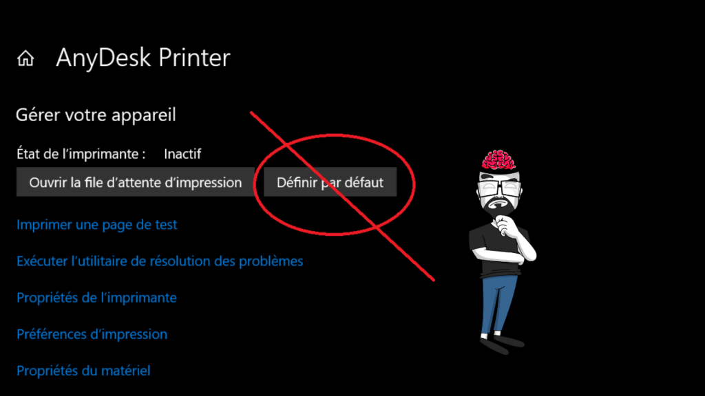 Windows 10 : pas de bouton "Définir par défaut" imprimante 1